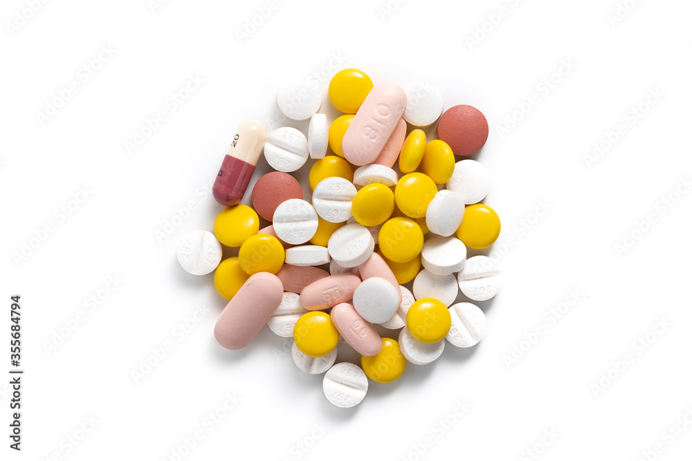 many pill on white background many pill on white background