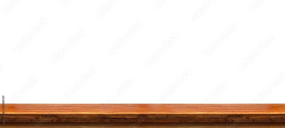 Wooden tabletop isolated on white background Empty rustic wood table,For montage product display or design key visual layout.with clipping path