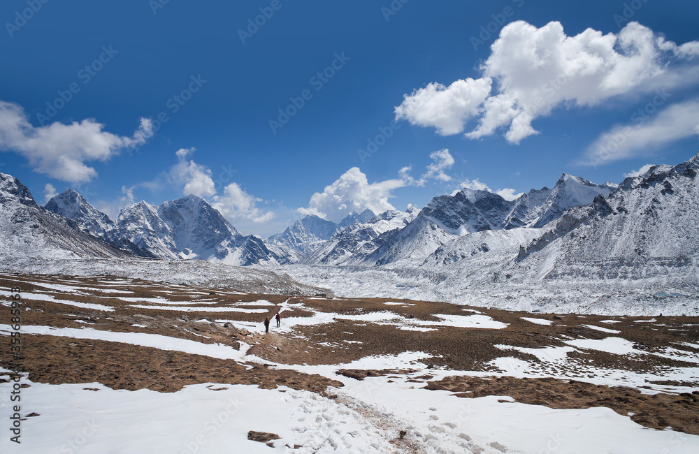 Road to Everest base camp in Khumbu valley and Himalaya Mountain landscape in Sagarmatha National Park, Everest region, Nepal Himalayas