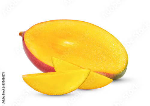half ripe mango on white background