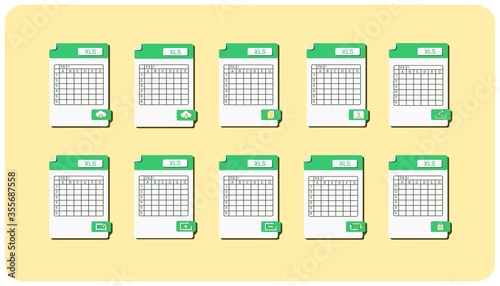 Set of XLS,XLSX,and Spreadsheet icon.
