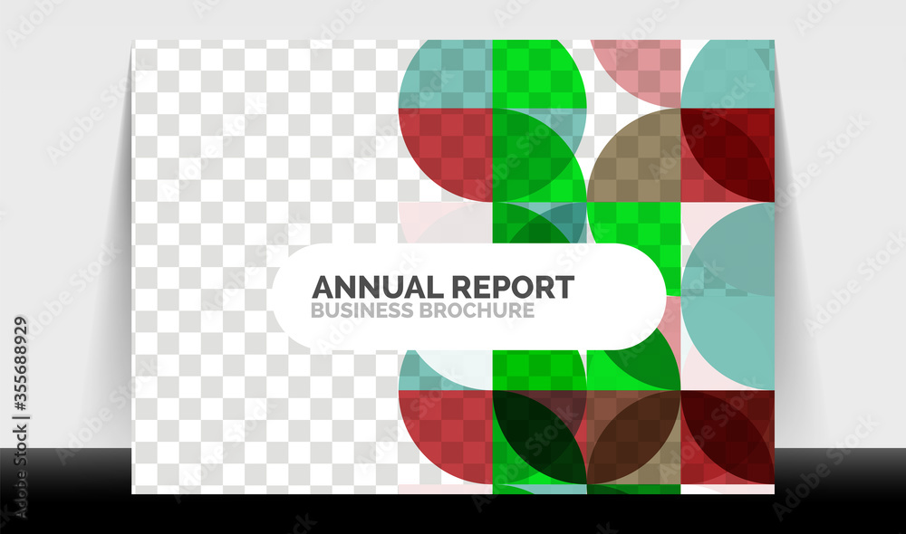 Horizontal A4 business flyer annual report template, circles and triangle style shapes modern geometric design for brochure layout, magazine or booklet Horizontal A4 business flyer annual report template, circles and triangle style shapes modern geometric design for brochure layout, magazine or booklet