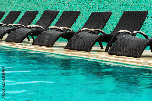 Next to the pool, there are various sun loungers for the convenience of tourists.