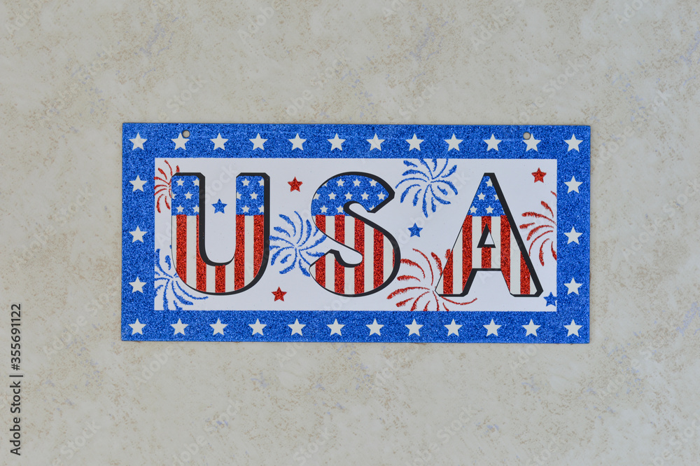 Fototapeta premium Celebrating Independence Day July 4th, President's Day, Memorial Day, Labor Day, Veteran's Day, Great America. USA sign in the colors of the flag of the United States on a white background.