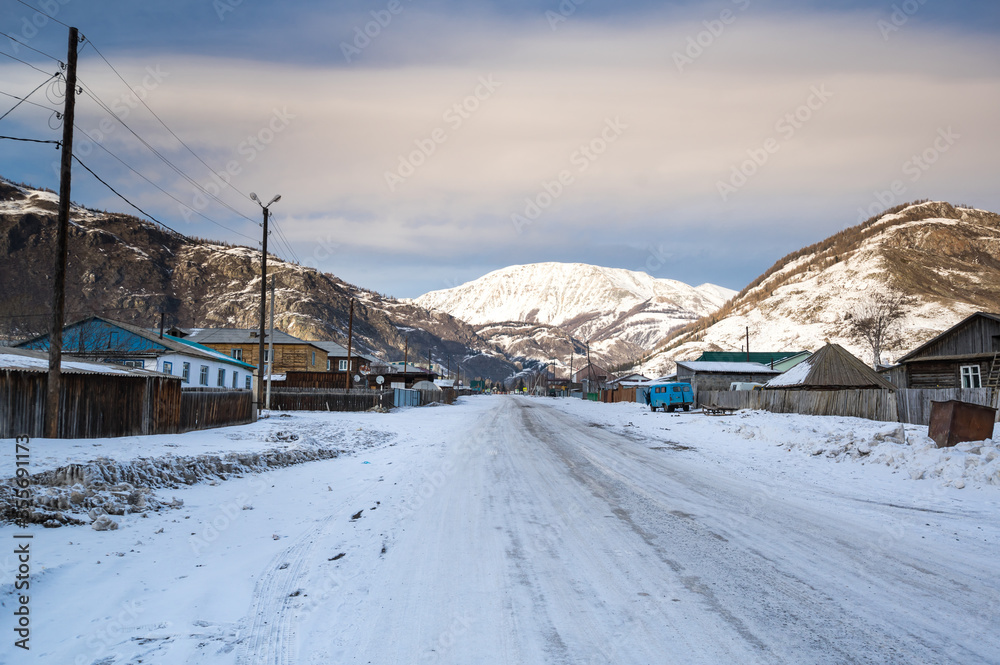 View of village Aktash in Altay mountains