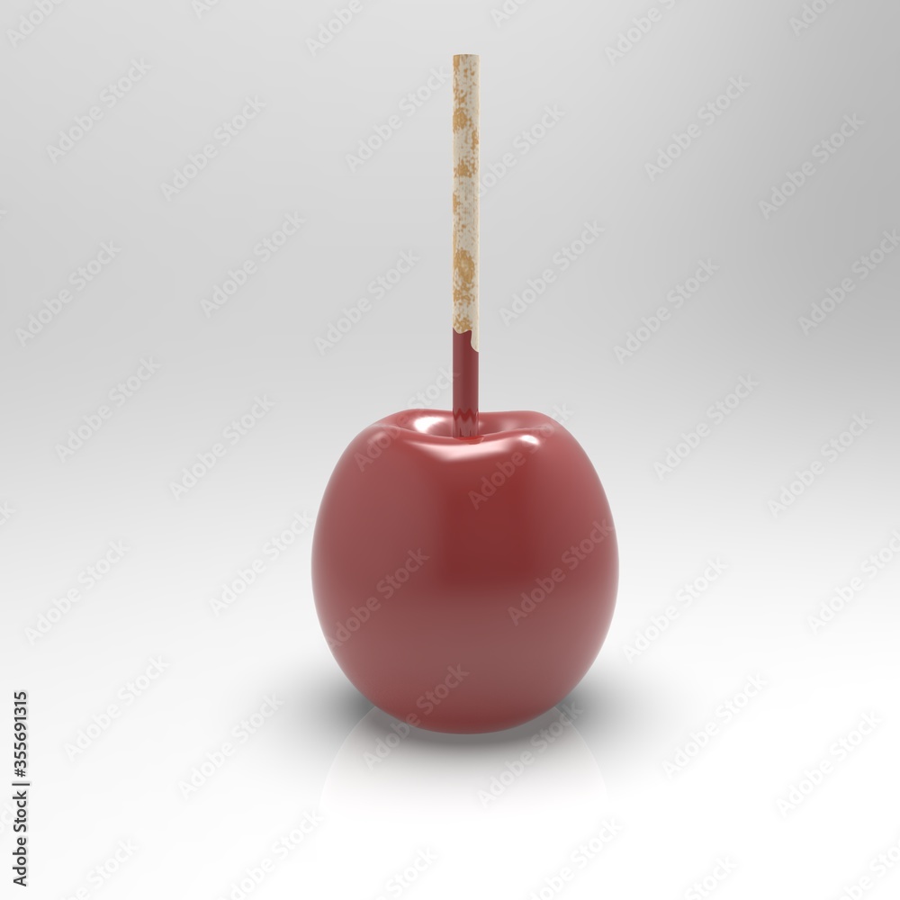 3d image of Apple on a stick in caramel 003 3d image of Apple on a stick in caramel 003