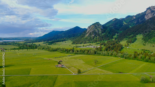 Wonderful Bavarian landscape in the German Alps - Allgau district - aerial view