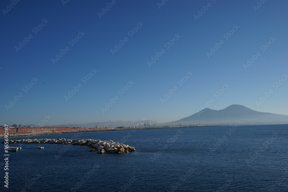 Mount Vesuvius and city of Naples in Italy	