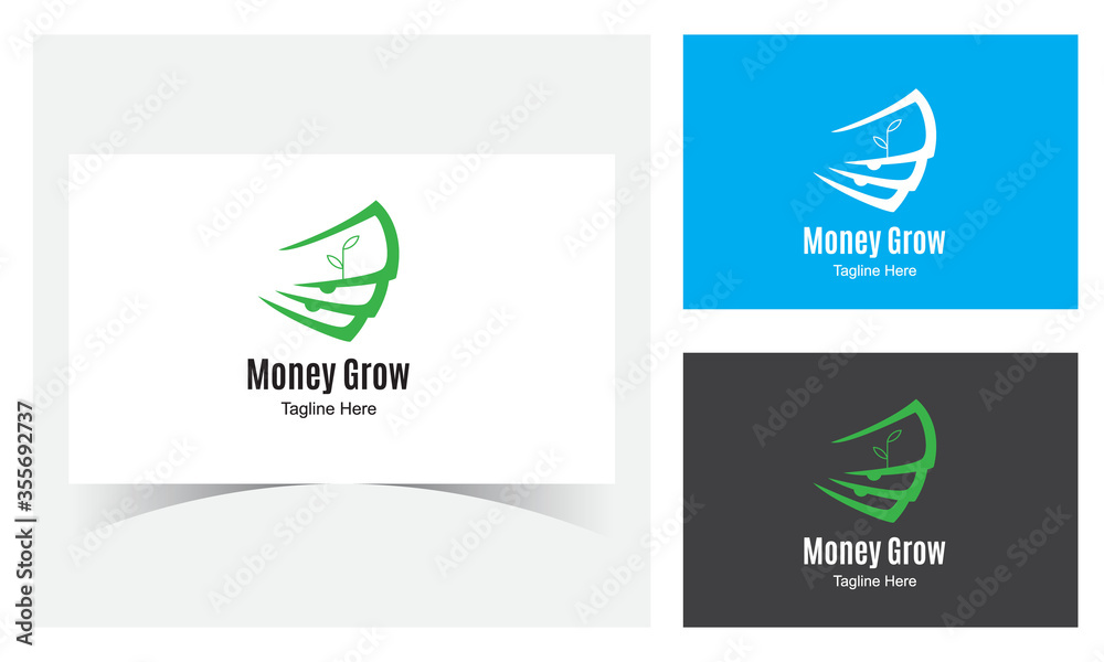 Money Grow Logo Design Template-Increase money logo. coin leaf sprout money grows investment logo icon illustration.