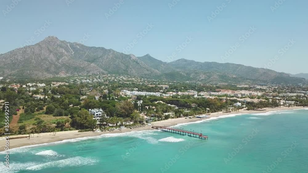 Unique cinematic perspective of Marbella residence area, luxury tourist