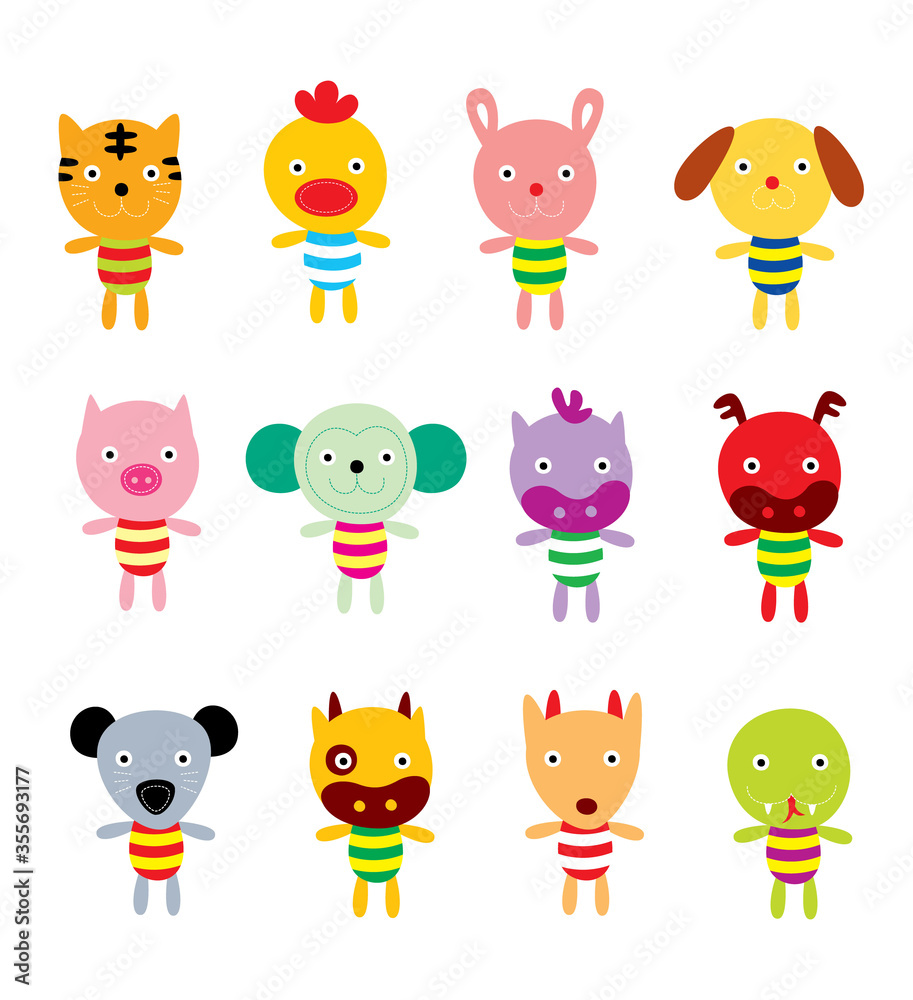 Fototapeta premium cute 12 chinese horoscope animals cartoon vector