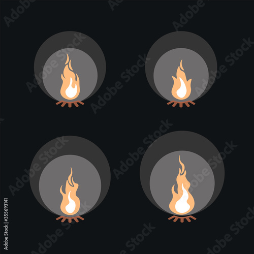 Burning bonfire with wood. Vector cartoon style illustration of bonfire. Isolated on white background.