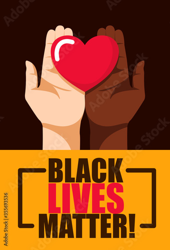 Black lives matter hand drawn with red heart. Vector illustration flat design graphic for banner, poster, wallpaper, background and website.