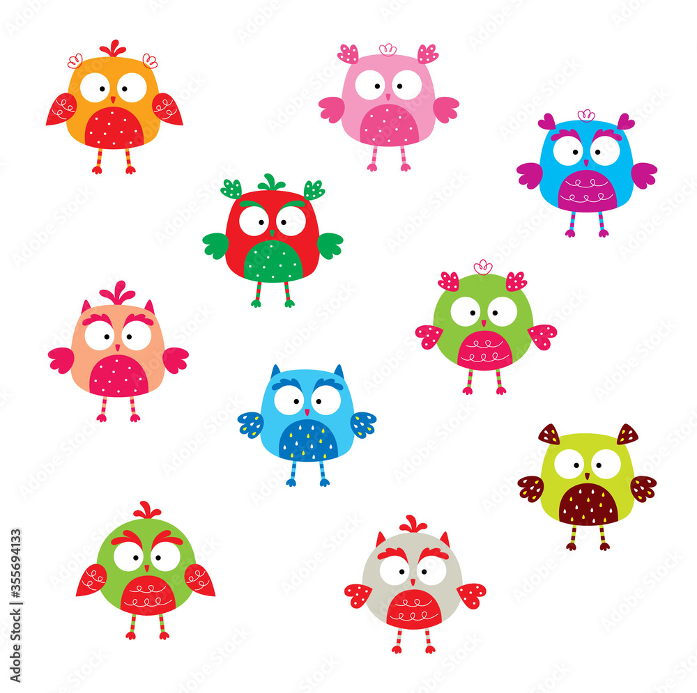 Obraz premium cute little owl bird vector collection