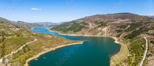 Zavoj lake near the Pirot town and Paklestica village in Serbia. Aerial view.