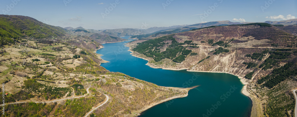 Zavoj lake near the Pirot town and Paklestica village in Serbia. Aerial view. Zavoj lake near the Pirot town and Paklestica village in Serbia. Aerial view.