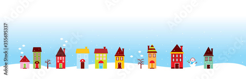 cute cottage house merry christmas greeting vector © LanSea
