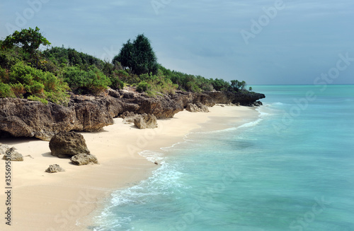 Beautiful sea wave and white sand beach Zanzibar, Tanzania.