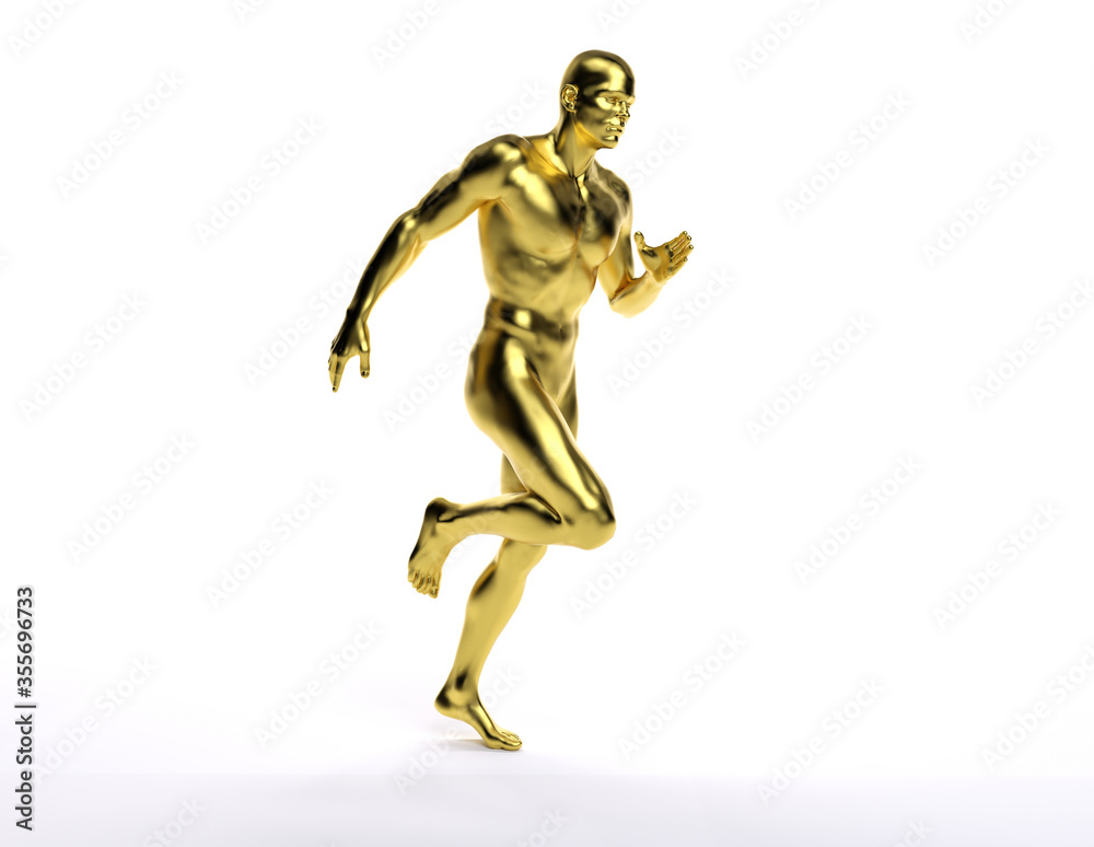 3D Render : a running male body illustration with gold texture 3D Render : a running male body illustration with gold texture