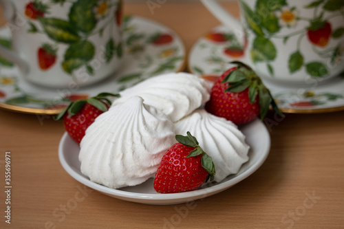 strawberries with marshmallow closeup
