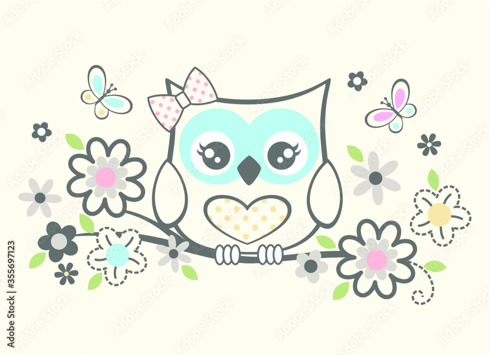 baby owl funny vector illustration