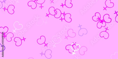 Light Purple  Pink vector backdrop with woman s power symbols.