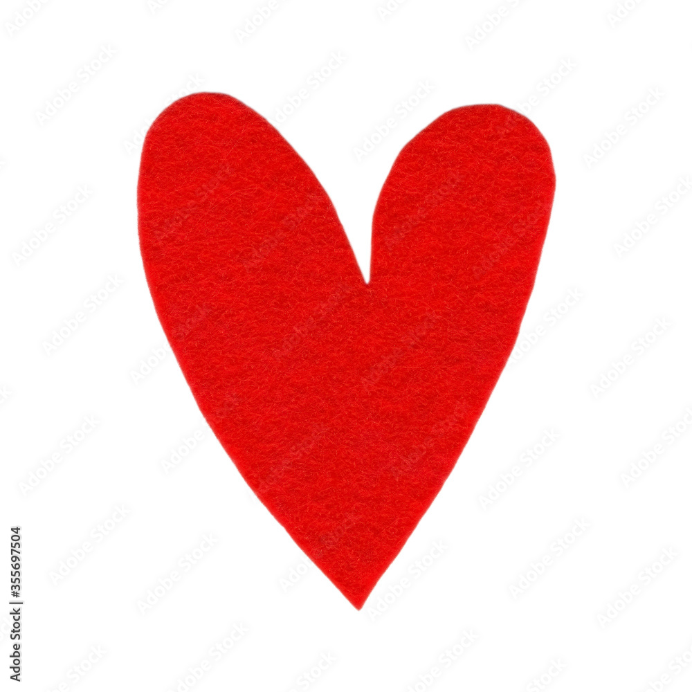 Textile felt red heart. Item for decoration, greeting cards, packaging, scene creator, other design