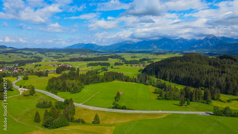 Wonderful Bavarian landscape in the German Alps - Allgau district - aerial view