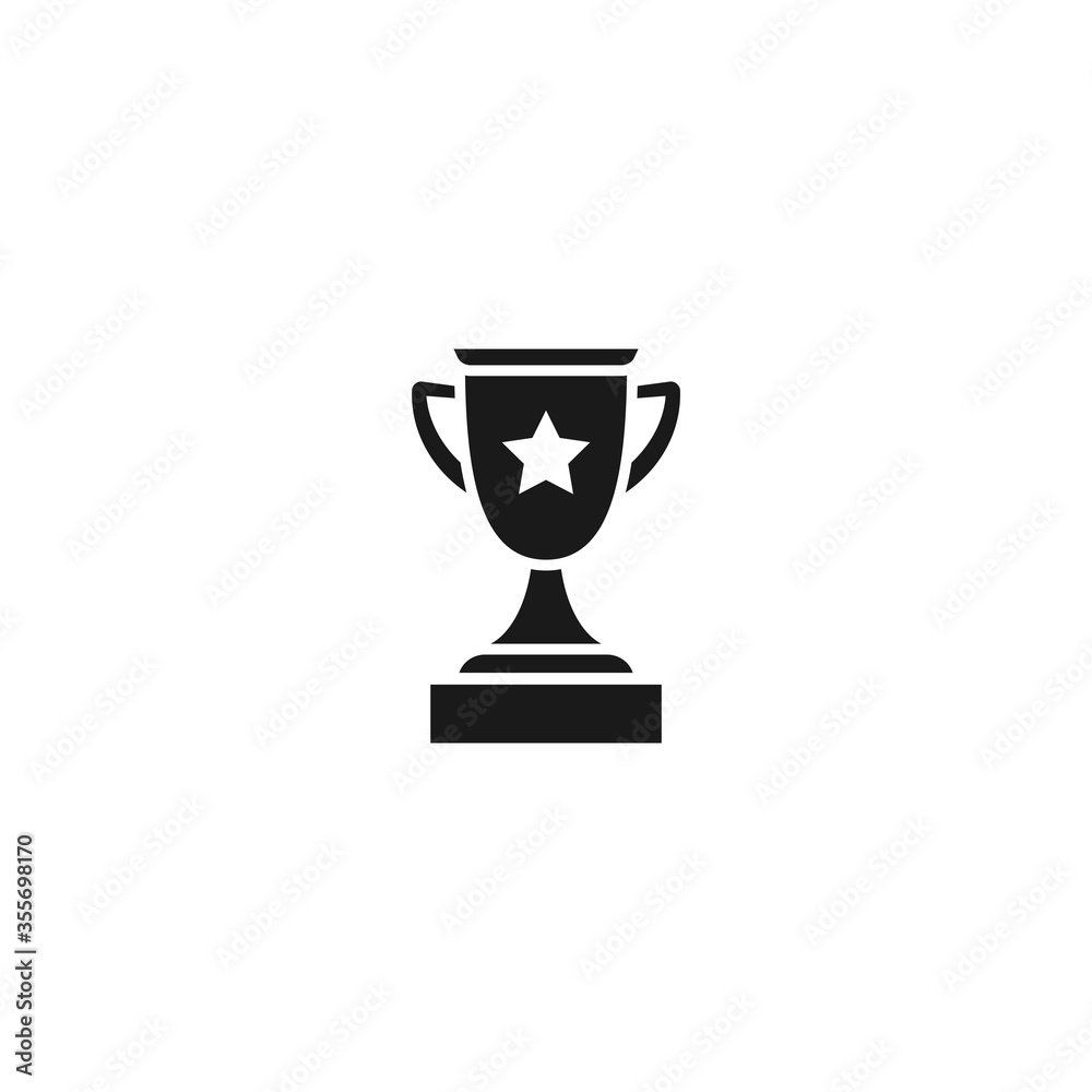 Trophy, winning cup with star isolated on white background. First place, award bowl.