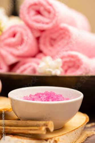 Pink spa accessories salt and soap