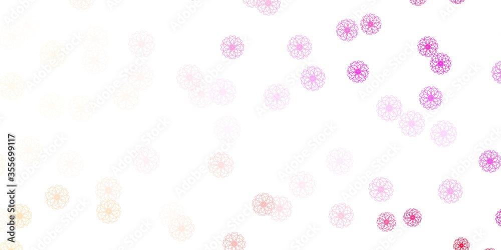Light Pink, Yellow vector doodle pattern with flowers.