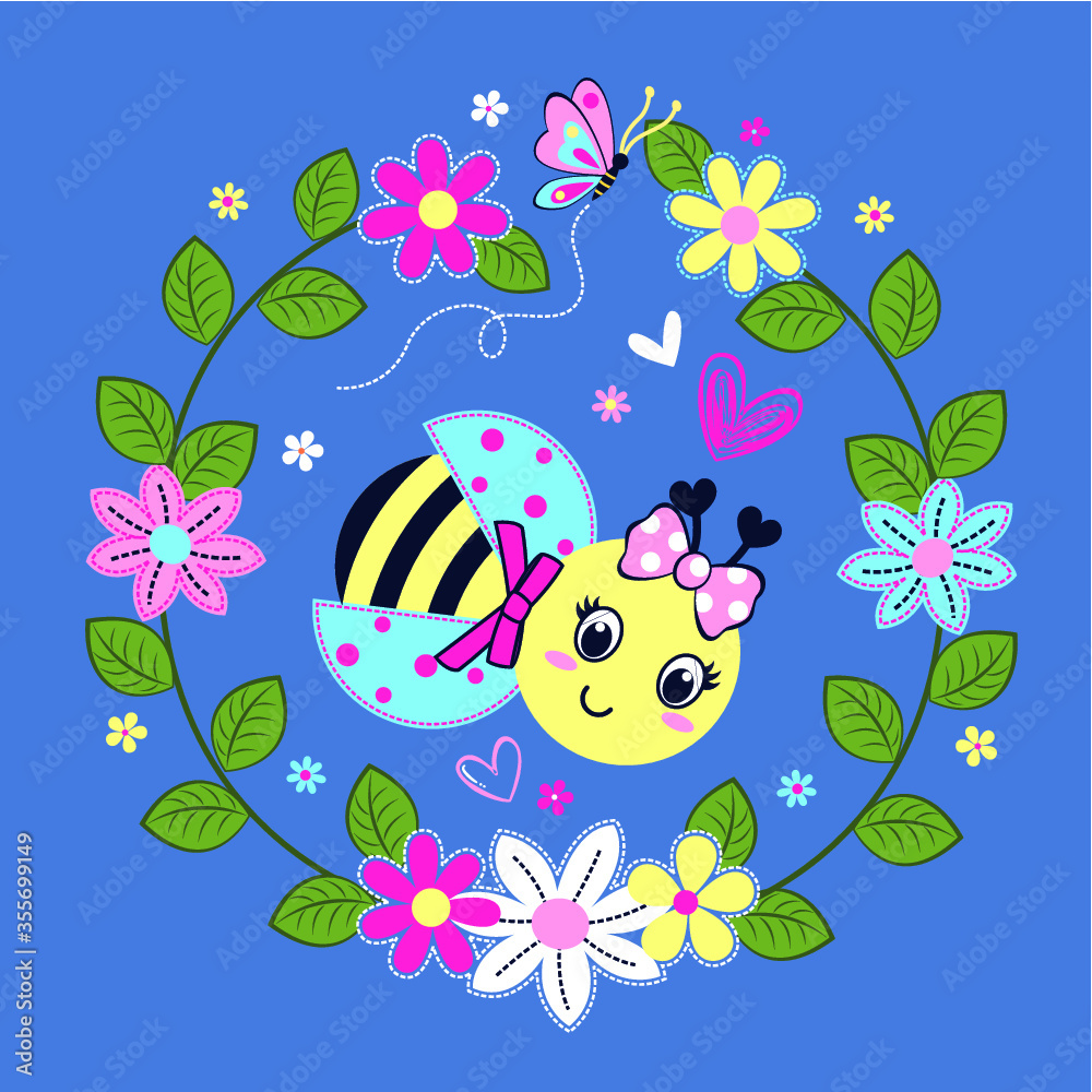 cute bee on flower vector background 