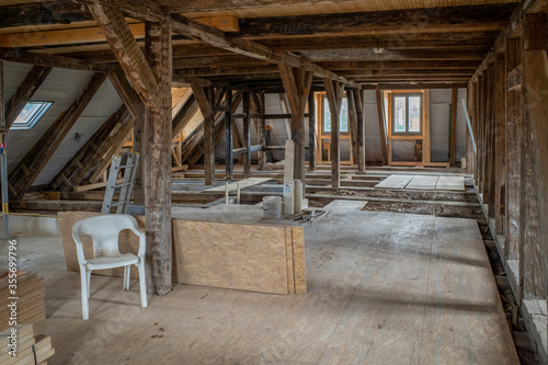 the upper floor of an old half-timbered house  restored