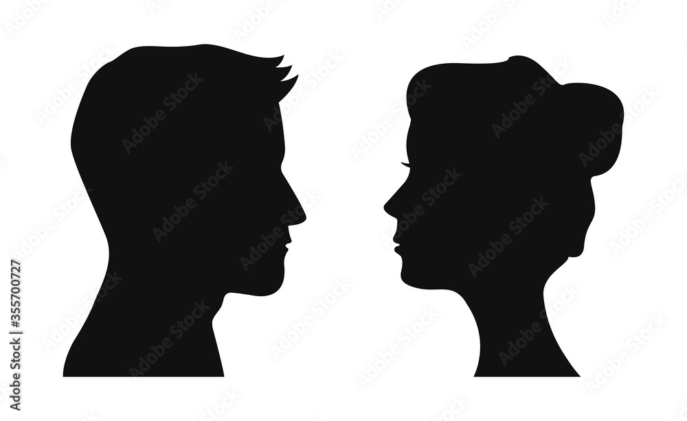 Face in profile icon. Man and woman silhouette