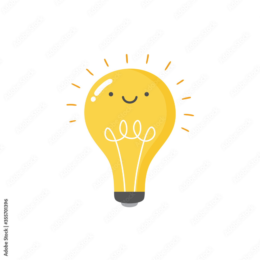 Light bulb with concept of idea. cartoon hand drawn sign logo. Vector Illustration Light bulb with concept of idea. cartoon hand drawn sign logo. Vector Illustration