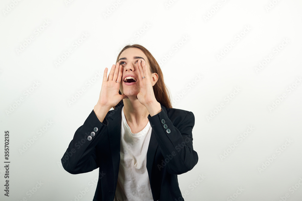 Scream and shout Holding hands near opened mouth. Screaming loudly with hand at face. Cupping. Yelling. Announcement. Attention, advertise Announcing important message, shouting news Scream and shout Holding hands near opened mouth. Screaming loudly with hand at face. Cupping. Yelling. Announcement. Attention, advertise Announcing important message, shouting news