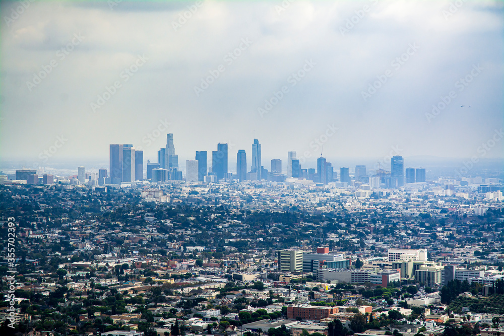 Fototapeta premium Skyline of Los Angeles downtown, CA, USA in a hazy day 