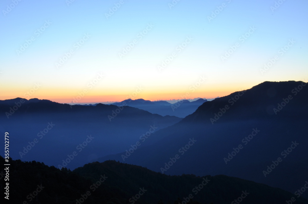 Sun rise view of Taiwan Hehuanshan mountain range in the morning
