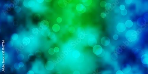 Light Blue, Green vector background with bubbles. Abstract decorative design in gradient style with bubbles. Design for posters, banners.