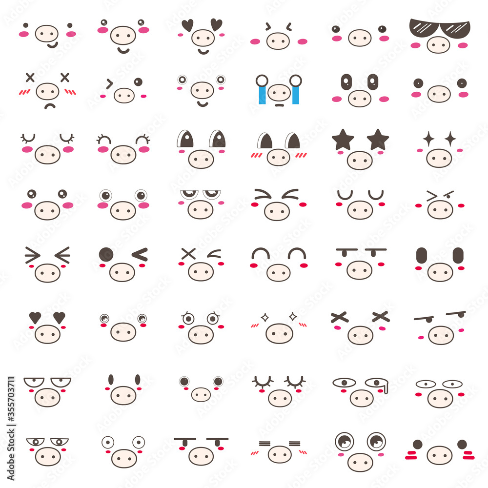 Naklejka premium Set of kawaii pig face icon design. Vector illustration.