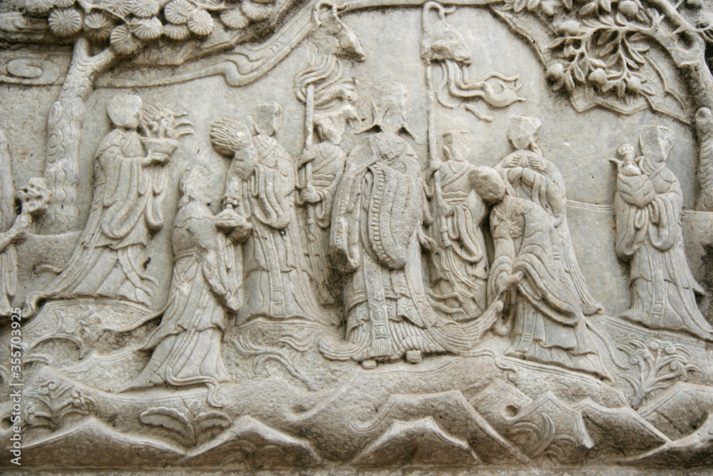bas-relief in a buddhist temple in chengde in china
