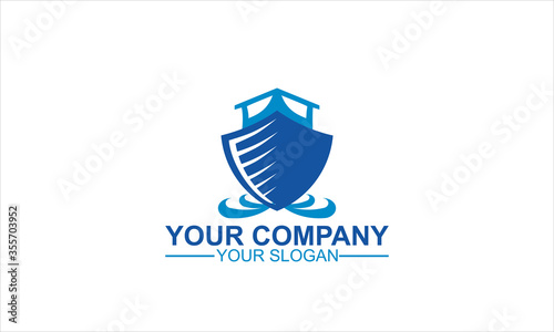 modern simple abstract ship, vessel, ark forming a shield logo template vector icon, symbolize rescue and protection, for business consultants, financial, editable eps 10