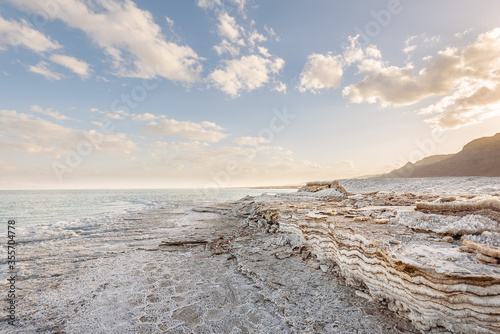 Salty Dead sea shore in Israel