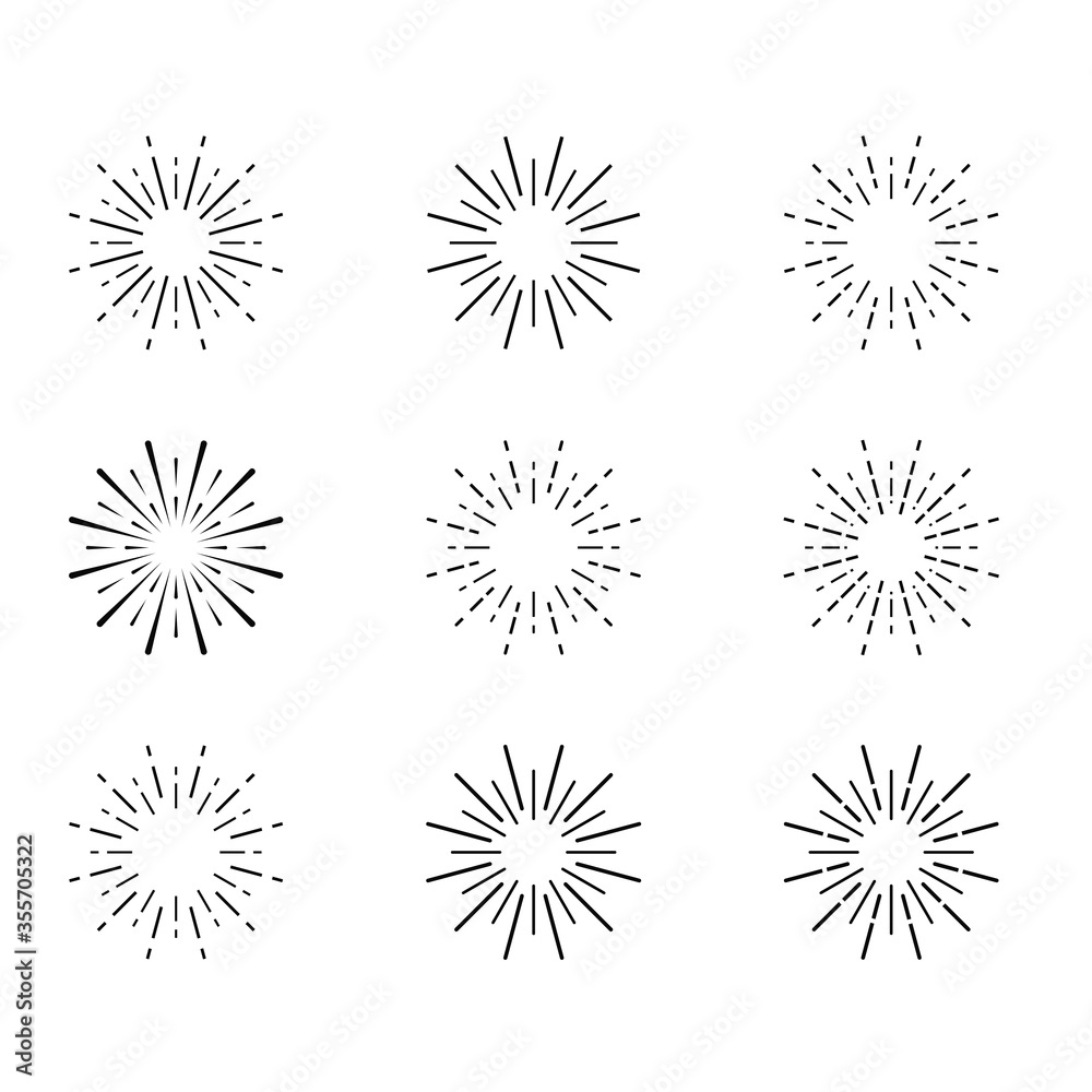 Sunburst set isolated on white background.Vector Sunburst black color set ( 9 icon set ) Sunburst set isolated on white background.Vector Sunburst black color set ( 9 icon set )