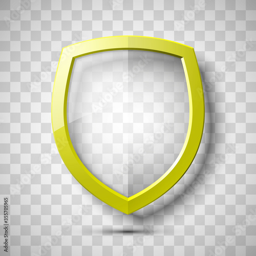 Protection transparent shield concept. Safety badge icon. Privacy banner. Security label. Defense tag. Presentation sticker shape. illustration