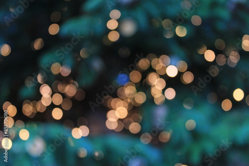 Bokeh in green and golden tones, Christmas decorations bokeh
