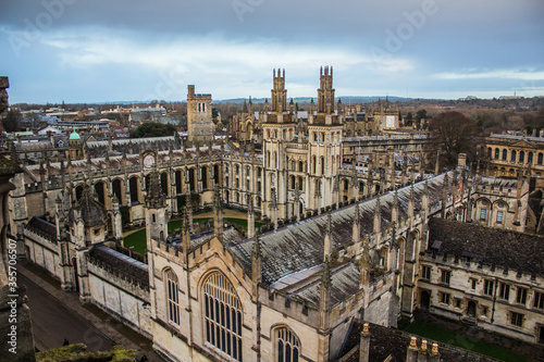 Aerial view on Oxford university district with its colleges, churches and historic architecture