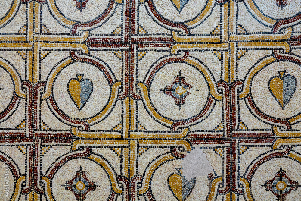 Close up shot of a mosaic made of very small tiles