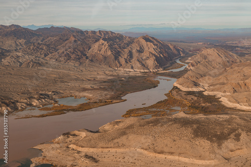 Aerial views on Grand Canyon, Lake Mead  and Colorado River on the border of Nevada and Arizona