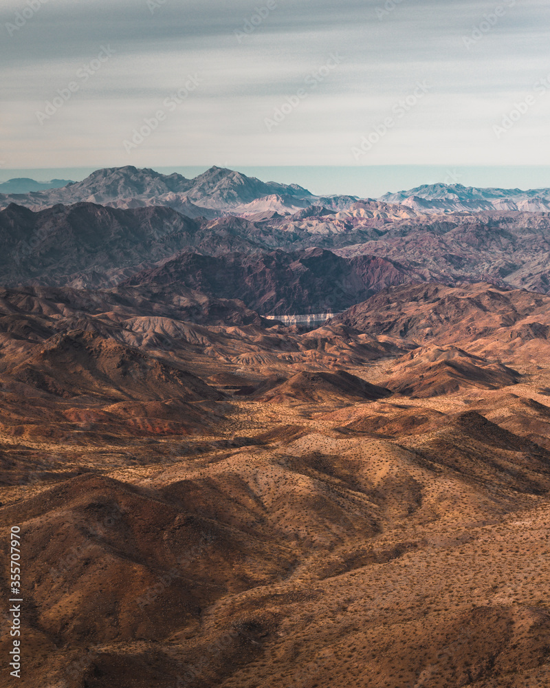 Aerial views on Grand Canyon, Lake Mead  and Colorado River on the border of Nevada and Arizona